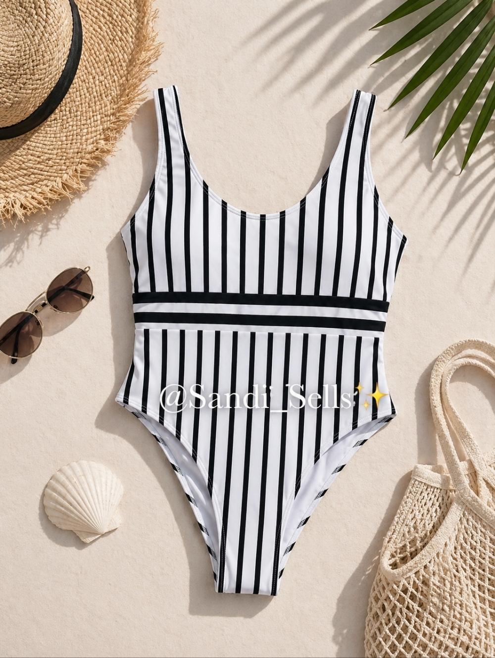 SHEIN Black and White Striped One-Piece Swimsuit